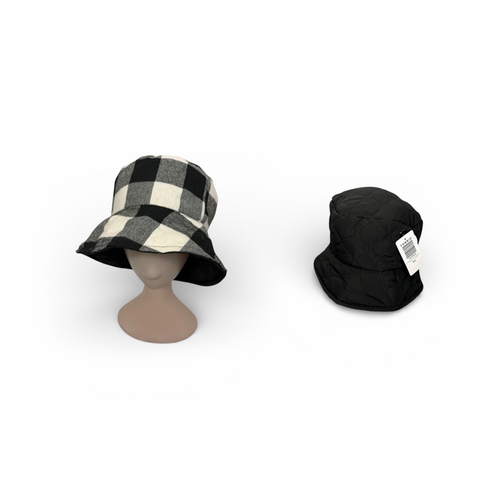 NWT Torrid reversible bucket hat black /white buffalo plaid and black size M/L